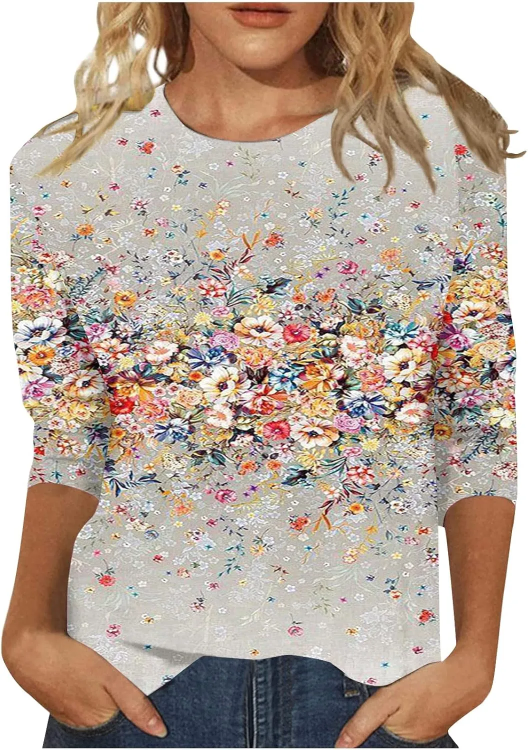 3/4 Length Sleeves Womens Tops Blouses 2025 Spring Dressy Casual Going Out Tops Summer Three Quarter Sleeve Shirts