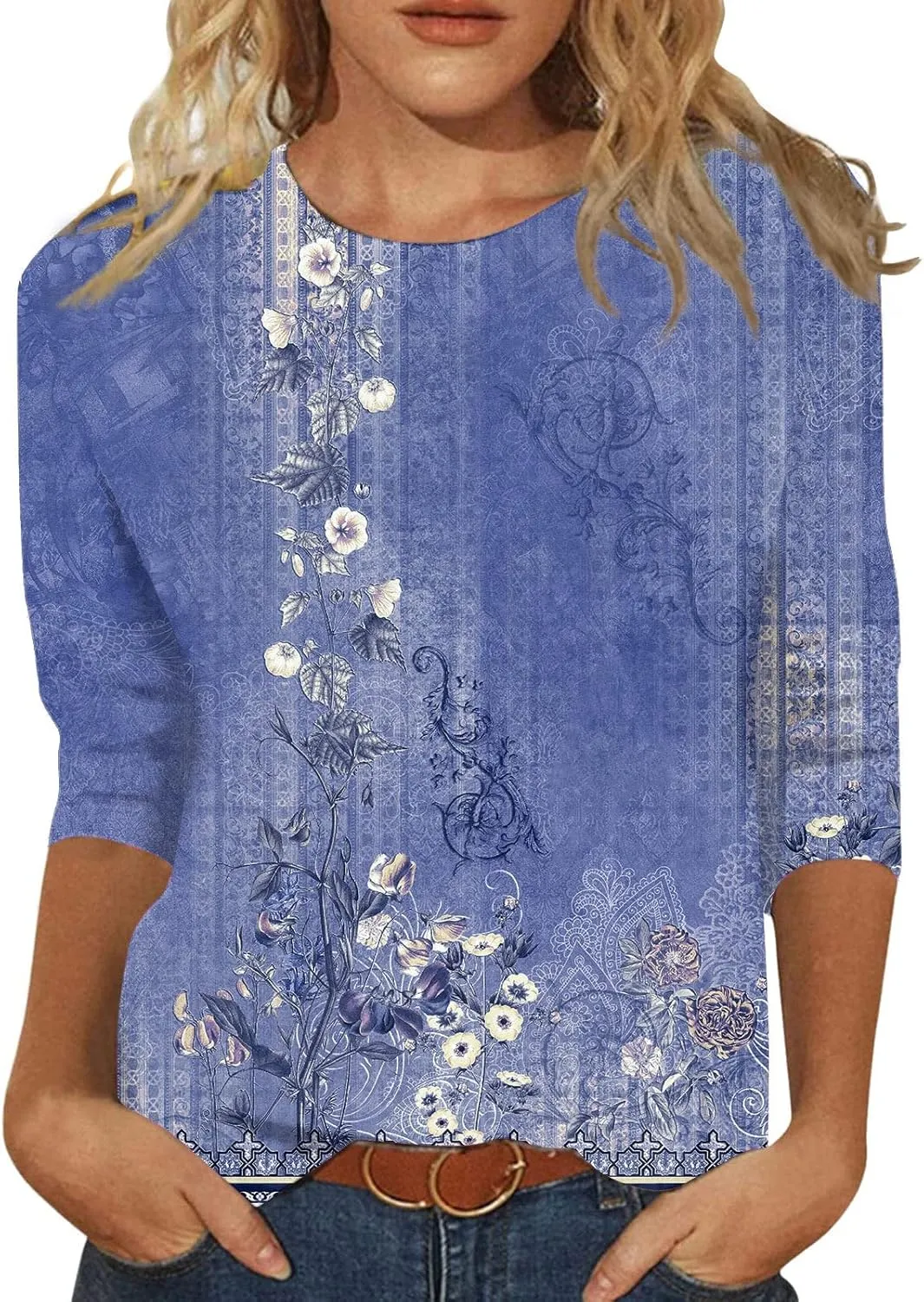 3/4 Length Sleeves Womens Tops Blouses 2025 Spring Dressy Casual Going Out Tops Summer Three Quarter Sleeve Shirts