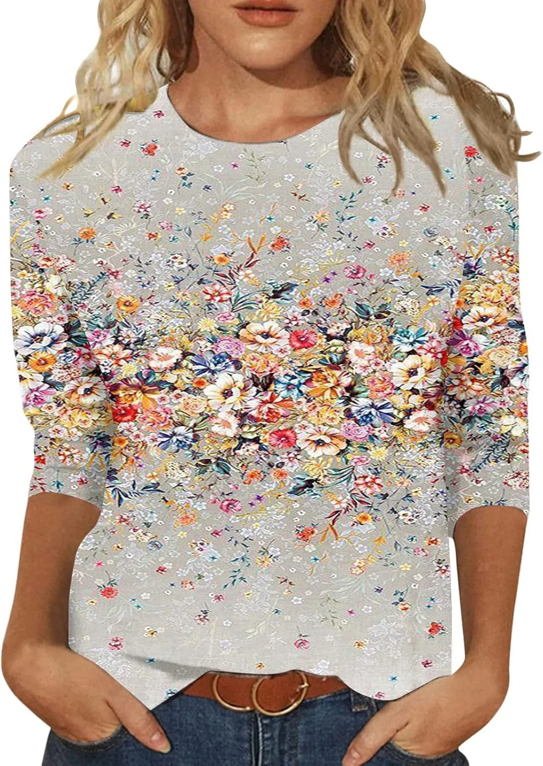 3/4 Length Sleeves Womens Tops Blouses 2025 Spring Dressy Casual Going Out Tops Summer Three Quarter Sleeve Shirts