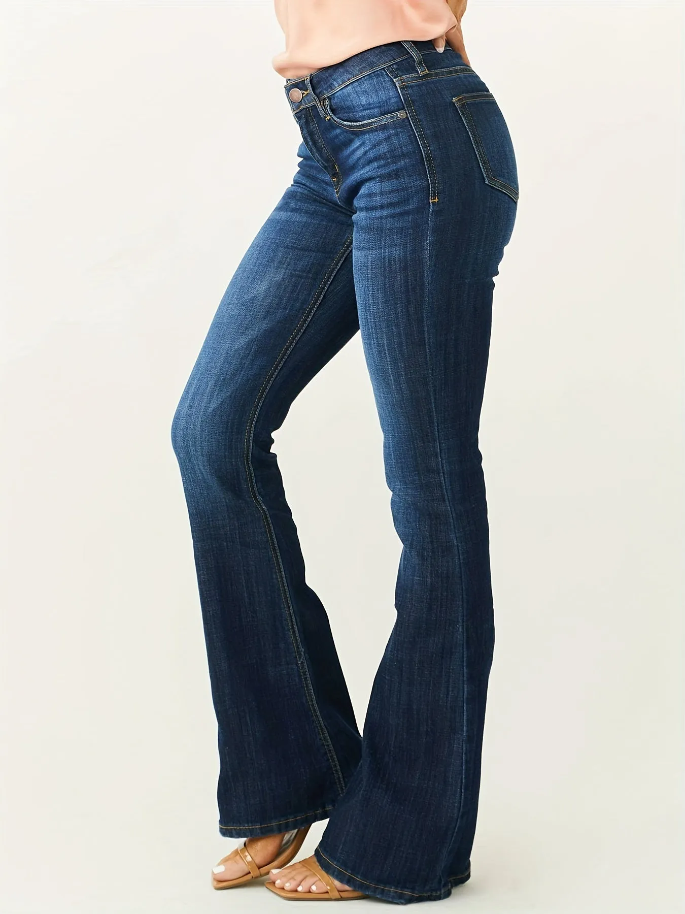 All-Season High-Stretch Flare Jeans | Mid-Rise, Solid Color, Easy-Care - Chic & Comfortable for Every Occasion