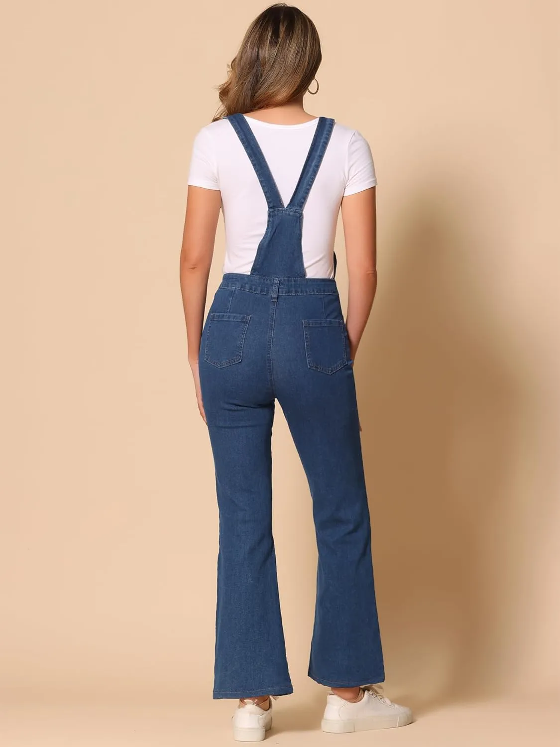 Allegra K Overalls Jeans for Women's Casual Adjustable Bib Bell Bottom Denim Pants Jumpsuits