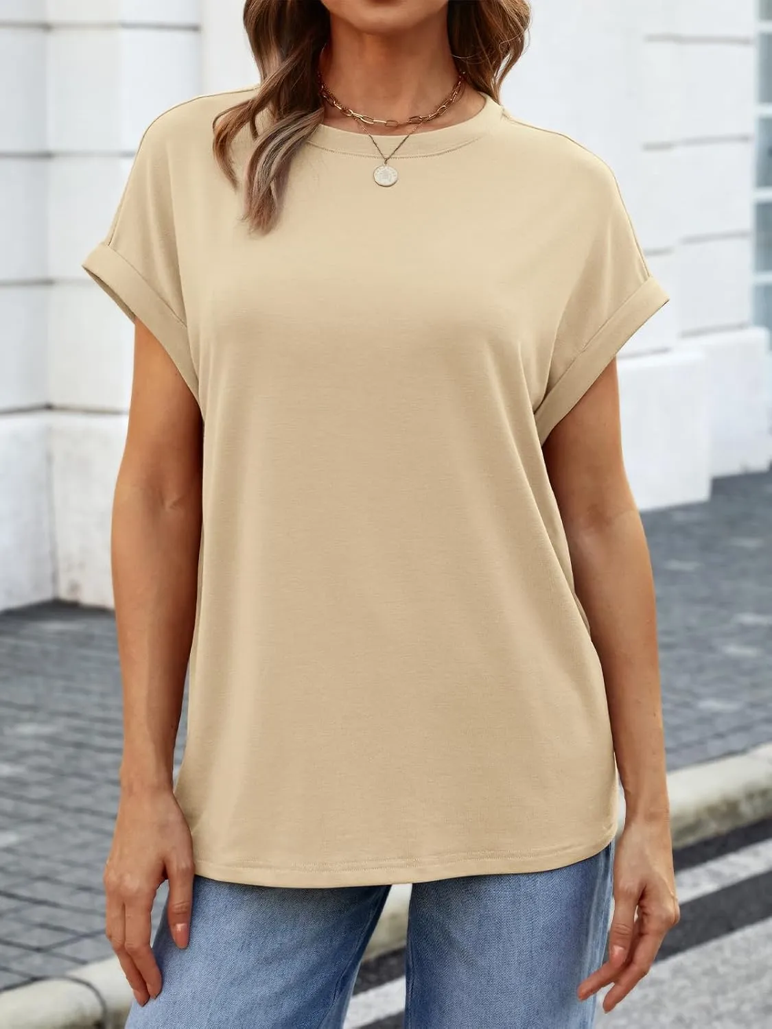 ATHMILE Womens Tops Oversized Business Casual Dressy Summer T Shirts Short Sleeve Clothes Fashion Trendy Outfits 2025