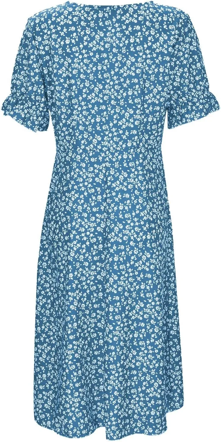 Beach Dresses for Women 2025 Spring Trendy Elegant Wrap V Neck Floral Boho Sundress High-Low Hem Flowy Midi Dress