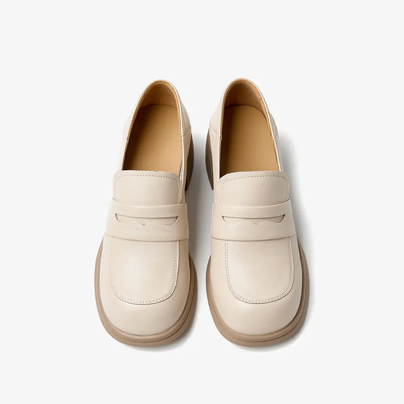 BeauToday Classic Leather Block Heeled Penny Loafers for Women