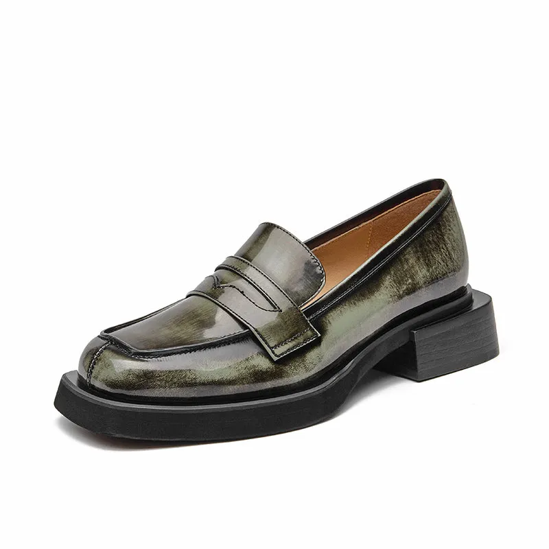 BeauToday Round Toe Wedge Loafers for Women