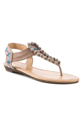 Beige Flat Pom-Pom Detail Sandal