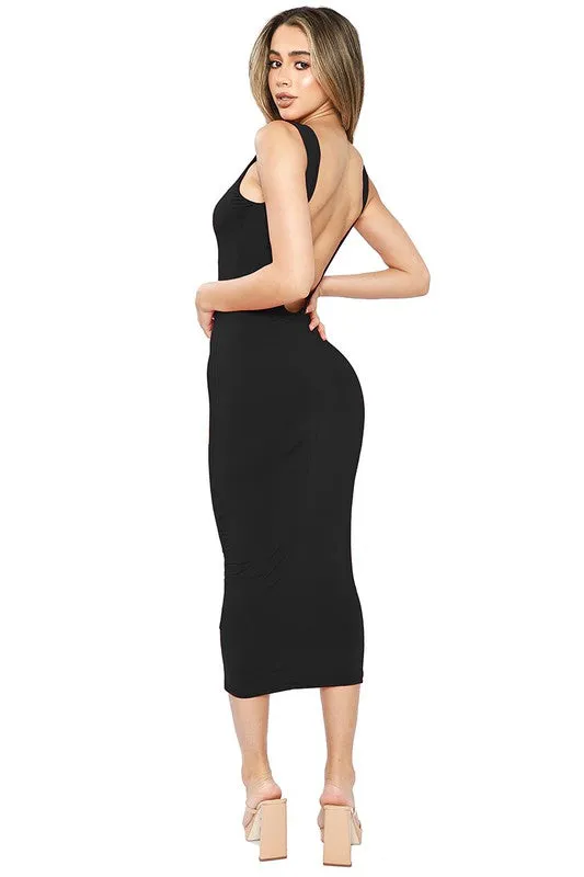 Black Open Back Sleeveless Midi Dress
