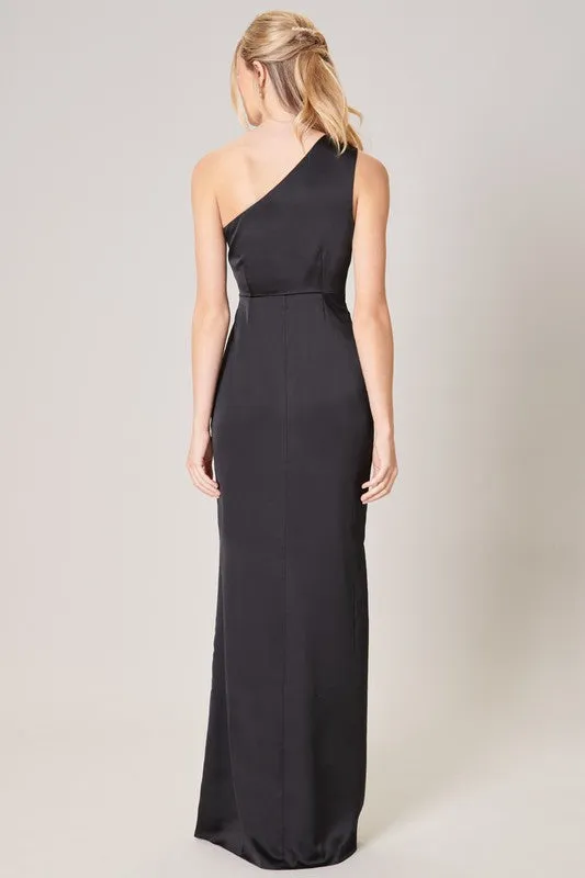 Black Prestige One Shoulder Asymmetrical Maxi Dress