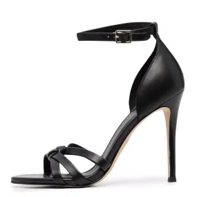 Black PU Round Head Thin High-Heeled Sandals Party Shoe