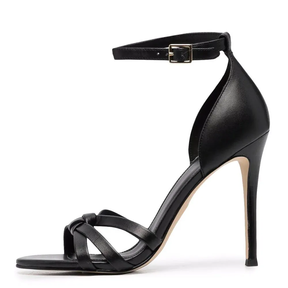 Black PU Round Head Thin High-Heeled Sandals Party Shoe