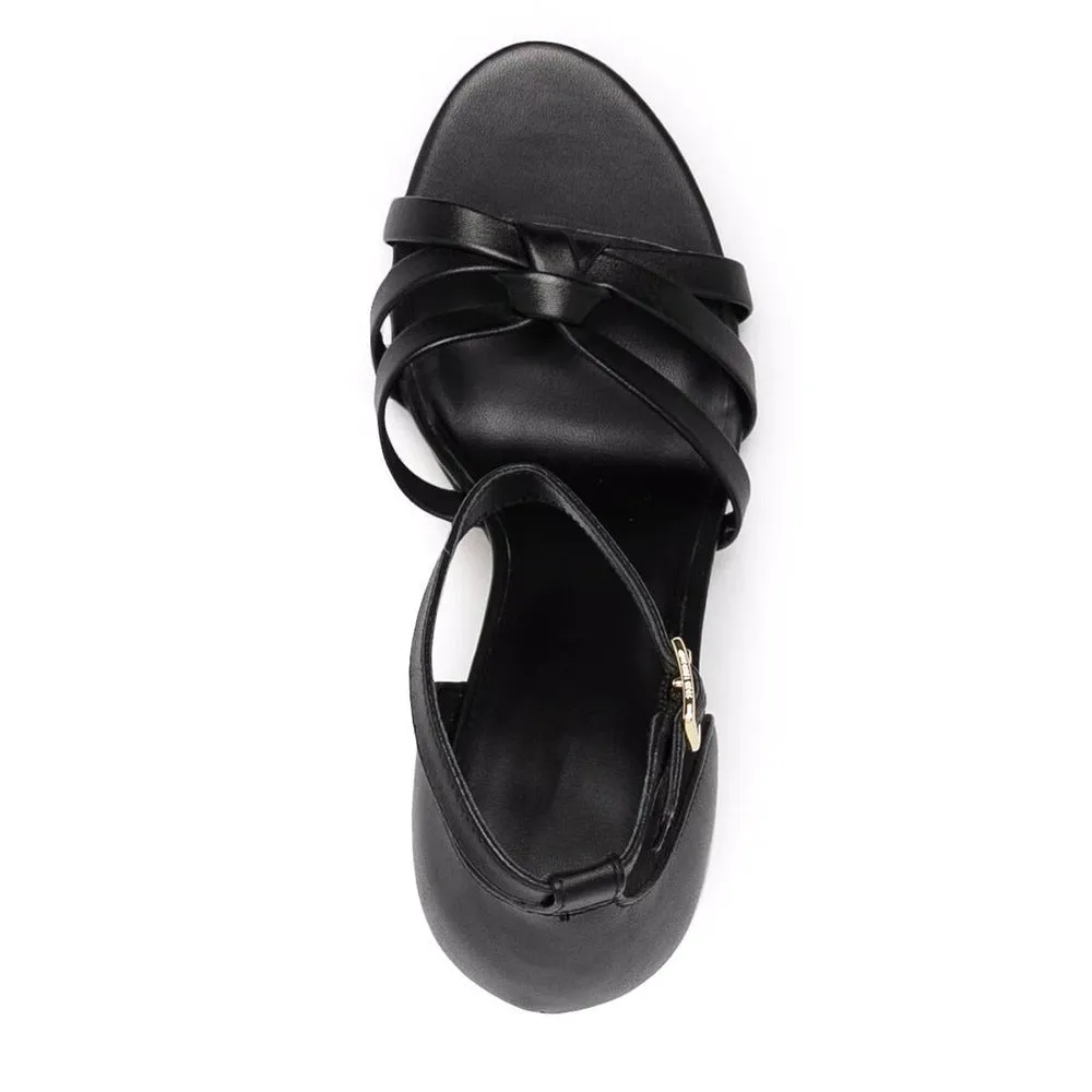 Black PU Round Head Thin High-Heeled Sandals Party Shoe