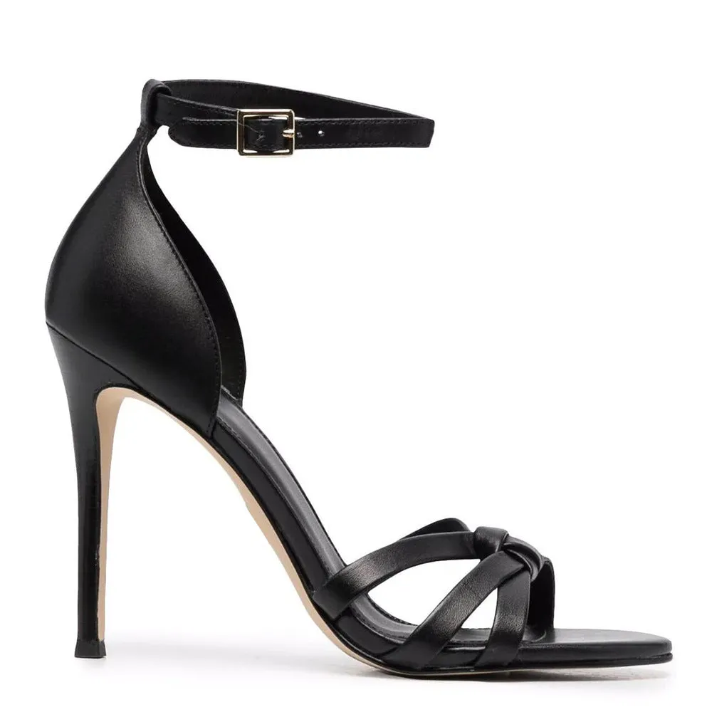 Black PU Round Head Thin High-Heeled Sandals Party Shoe