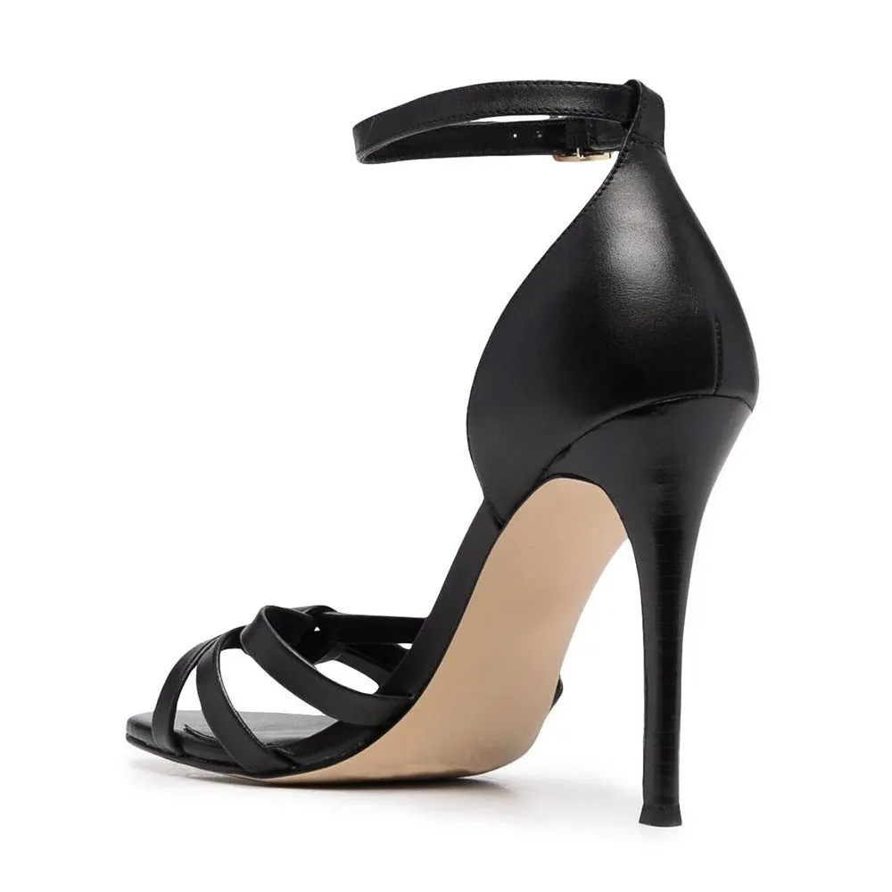 Black PU Round Head Thin High-Heeled Sandals Party Shoe
