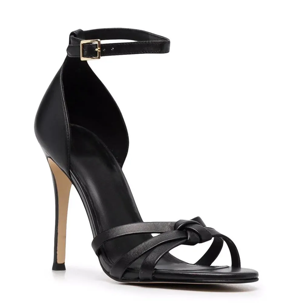 Black PU Round Head Thin High-Heeled Sandals Party Shoe