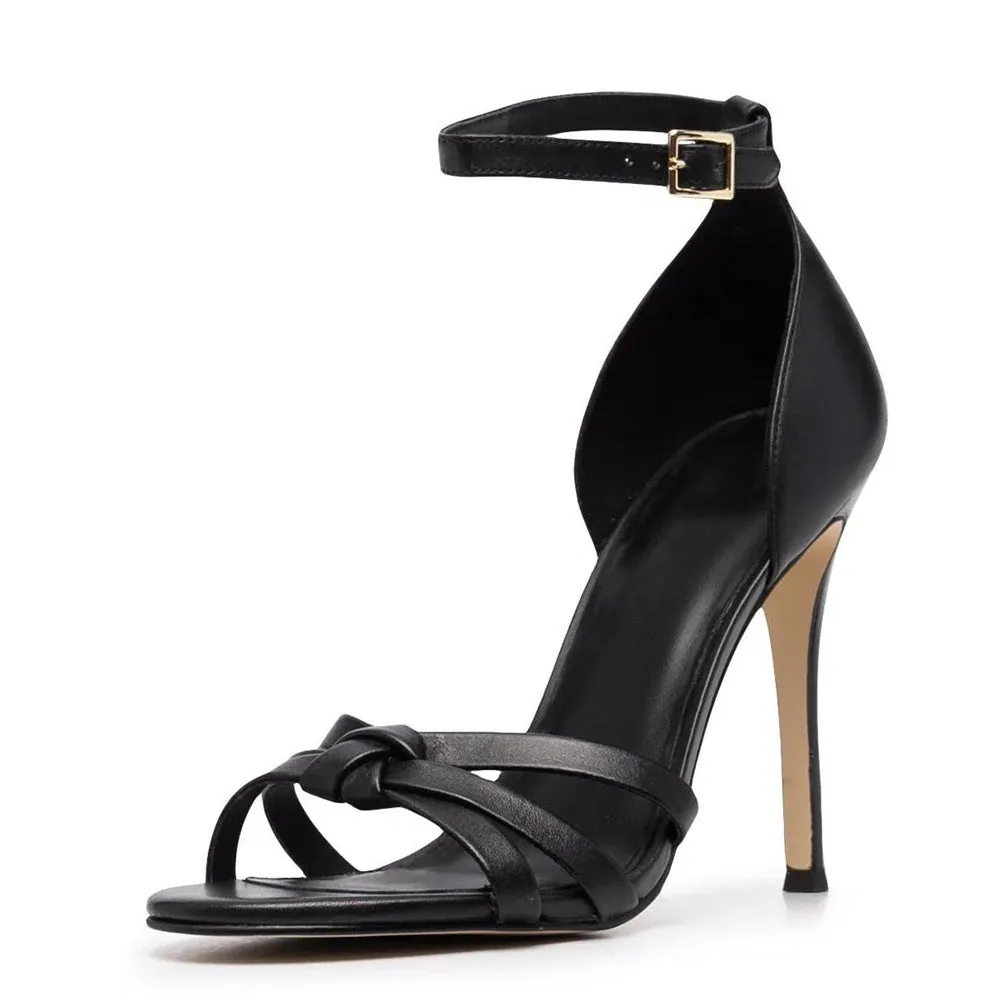 Black PU Round Head Thin High-Heeled Sandals Party Shoe