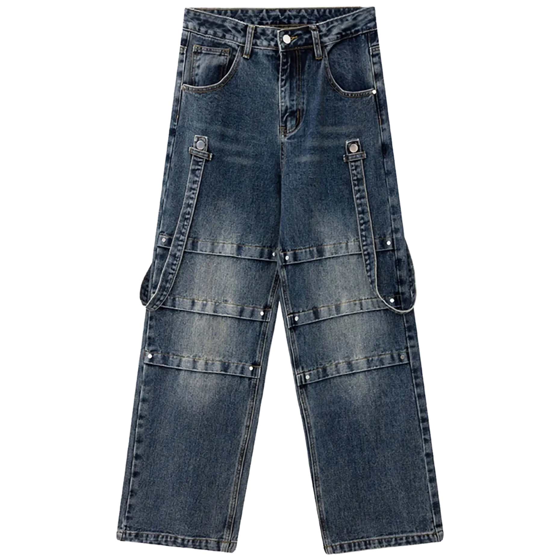 'Blueprint' Ribbon Spliced Baggy Denim Jeans