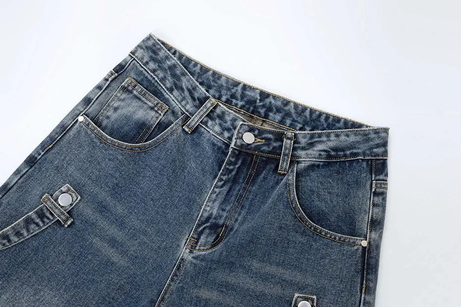 'Blueprint' Ribbon Spliced Baggy Denim Jeans