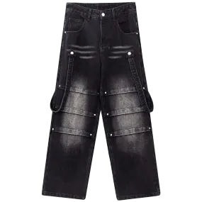 'Blueprint' Ribbon Spliced Baggy Denim Jeans