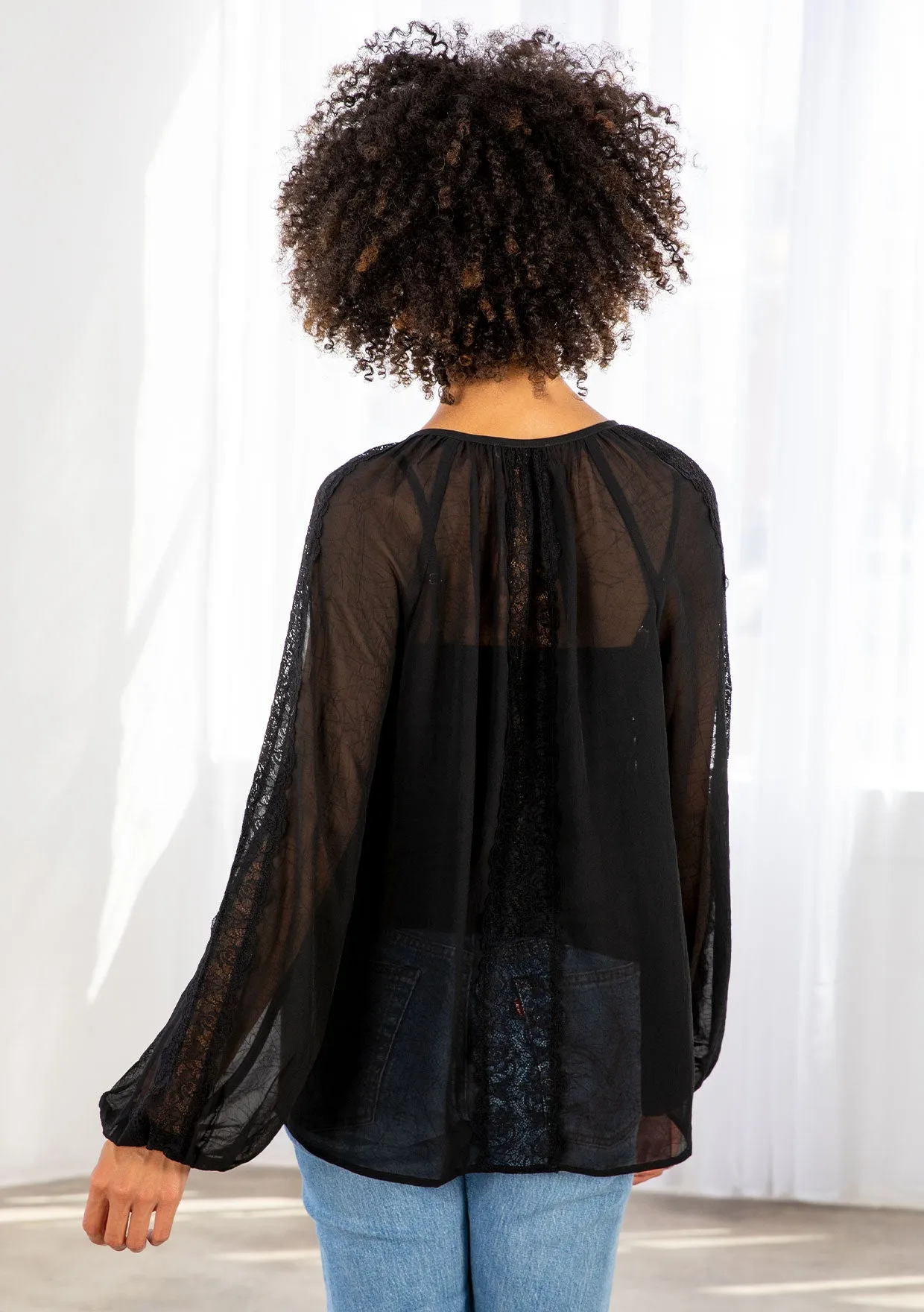Bohemian Lace Long Sleeve Blouson Sleeve Top