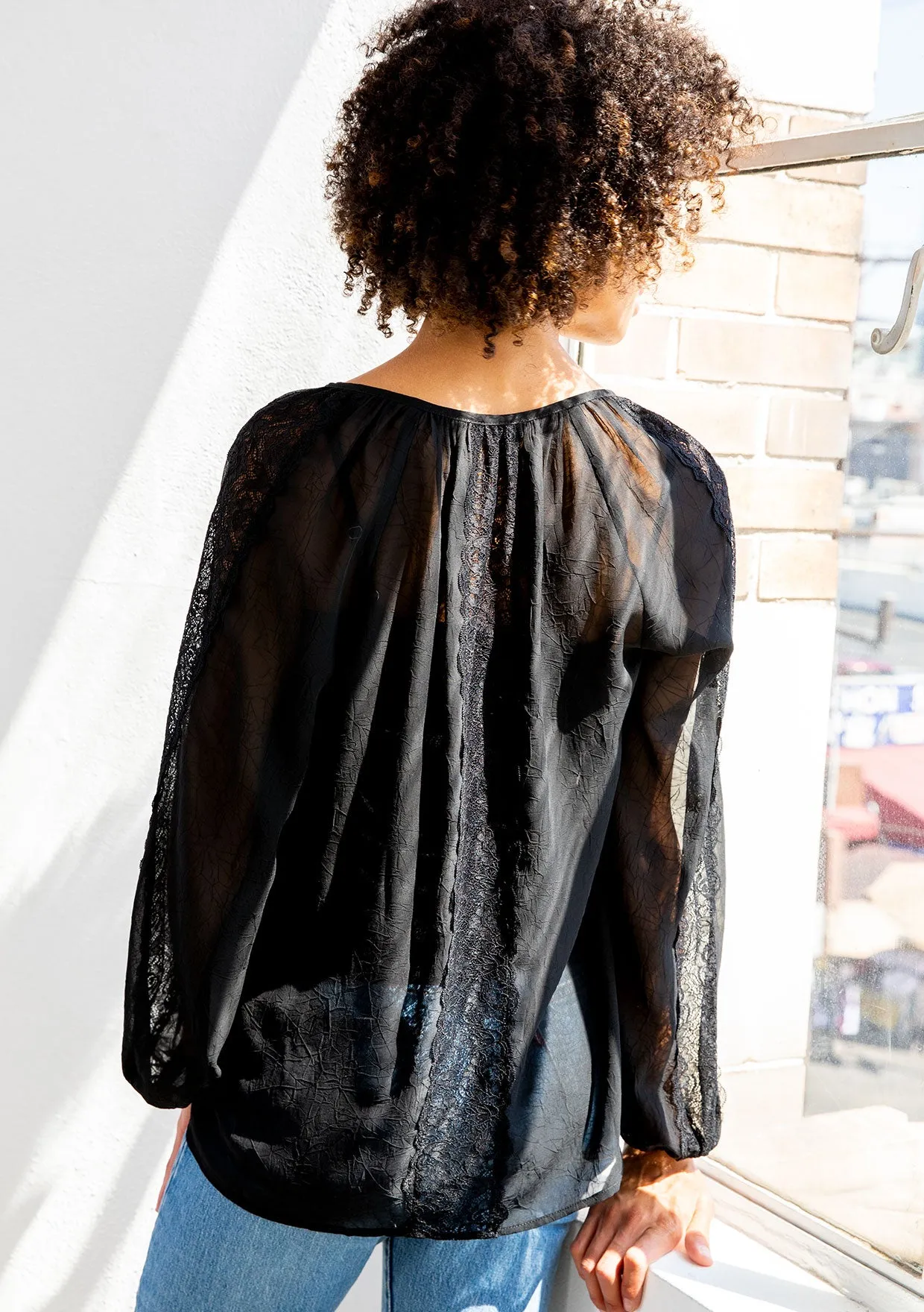 Bohemian Lace Long Sleeve Blouson Sleeve Top
