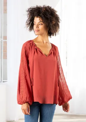Bohemian Lace Long Sleeve Blouson Sleeve Top