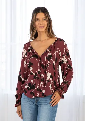 Boho Floral Print Button Front Long Sleeve Blouse