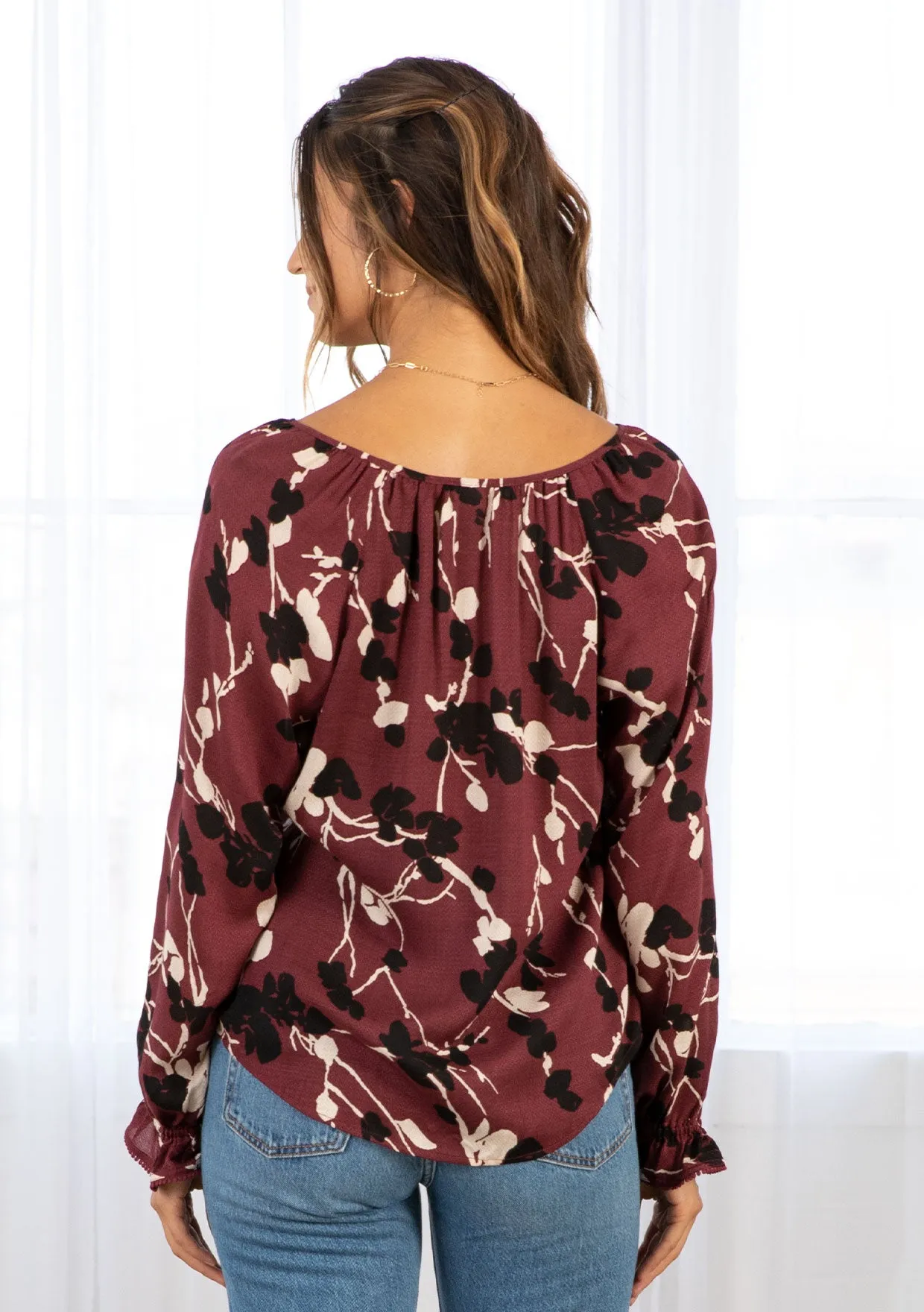 Boho Floral Print Button Front Long Sleeve Blouse