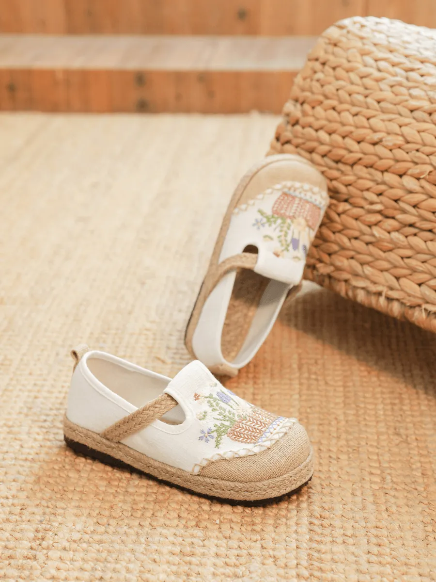 Cactus Rose | Kahului Embroidered Linen Espadrilles - Apricot