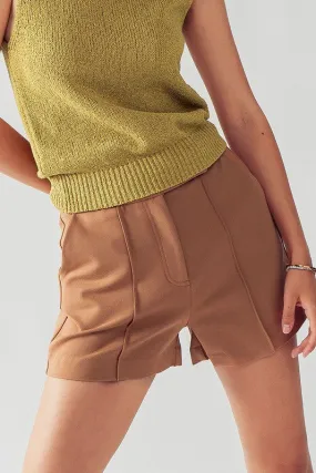Camel Anette Pleated Detail Formal Shorts