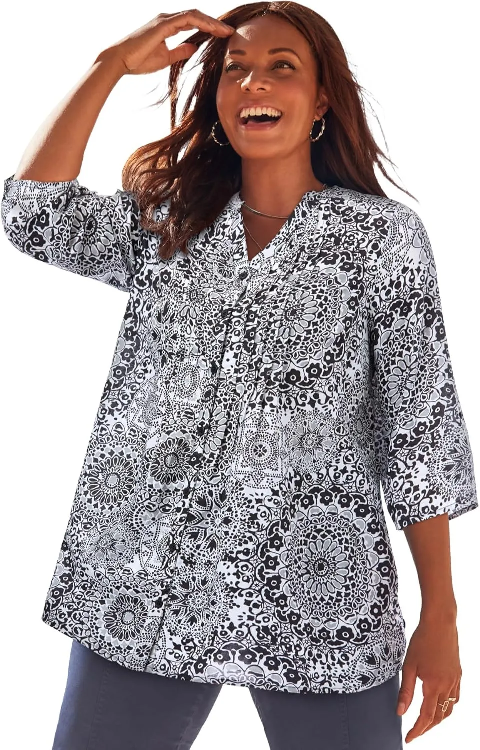 Catherines Women's Plus Size Petite Pintuck Buttonfront Blouse