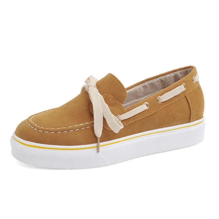 Chicvane Bowknot Slip-On Round Toe Platform PU Loafers