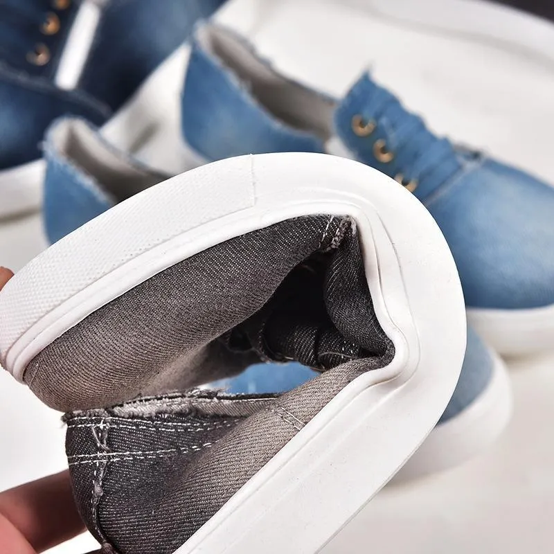 Chicvane Casual Denim Shoes Slip-On Round Toe Platform Loafers