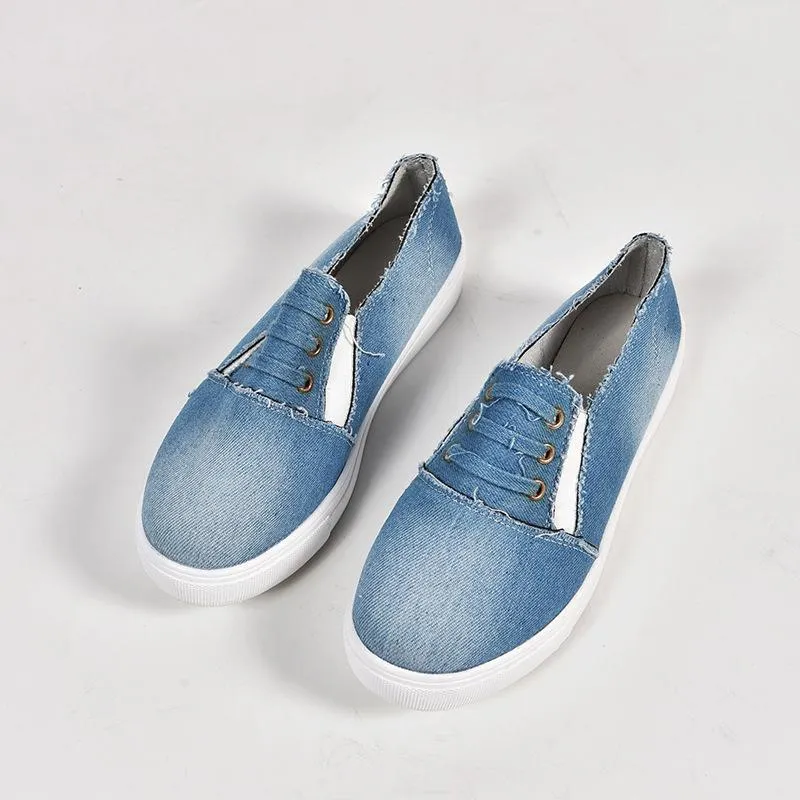 Chicvane Casual Denim Shoes Slip-On Round Toe Platform Loafers