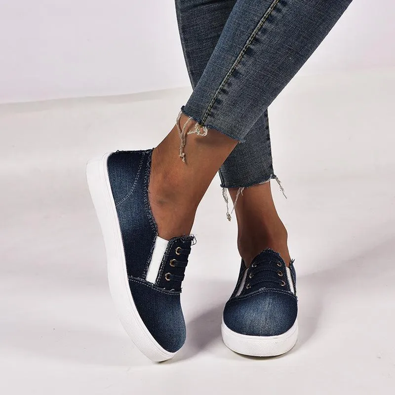 Chicvane Casual Denim Shoes Slip-On Round Toe Platform Loafers