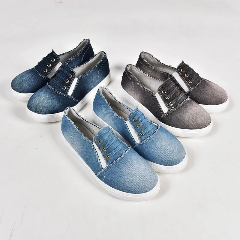 Chicvane Casual Denim Shoes Slip-On Round Toe Platform Loafers
