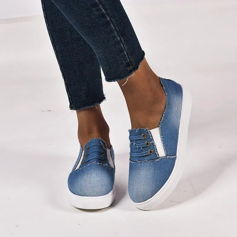 Chicvane Casual Denim Shoes Slip-On Round Toe Platform Loafers