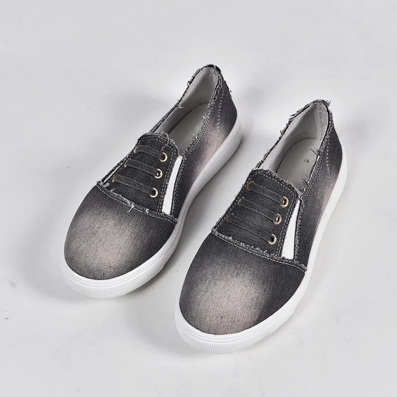 Chicvane Casual Denim Shoes Slip-On Round Toe Platform Loafers
