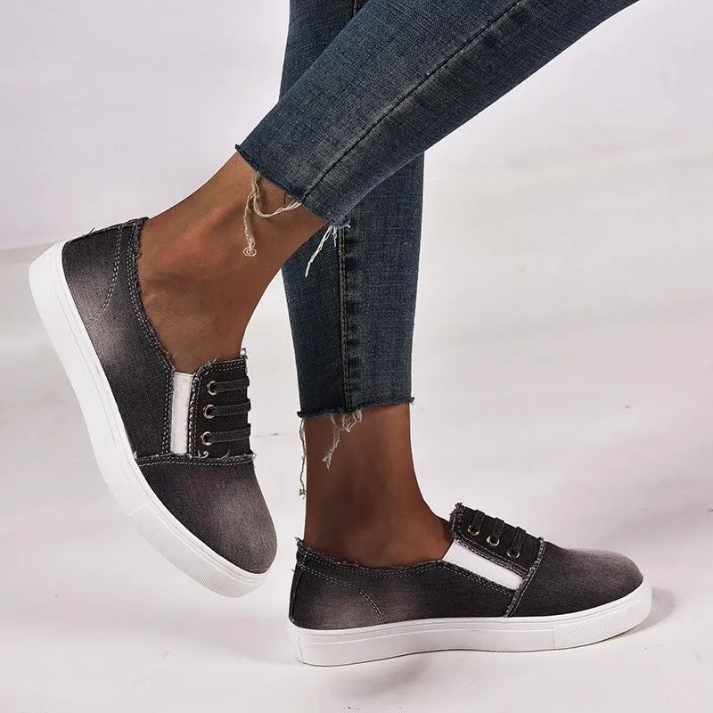 Chicvane Casual Denim Shoes Slip-On Round Toe Platform Loafers