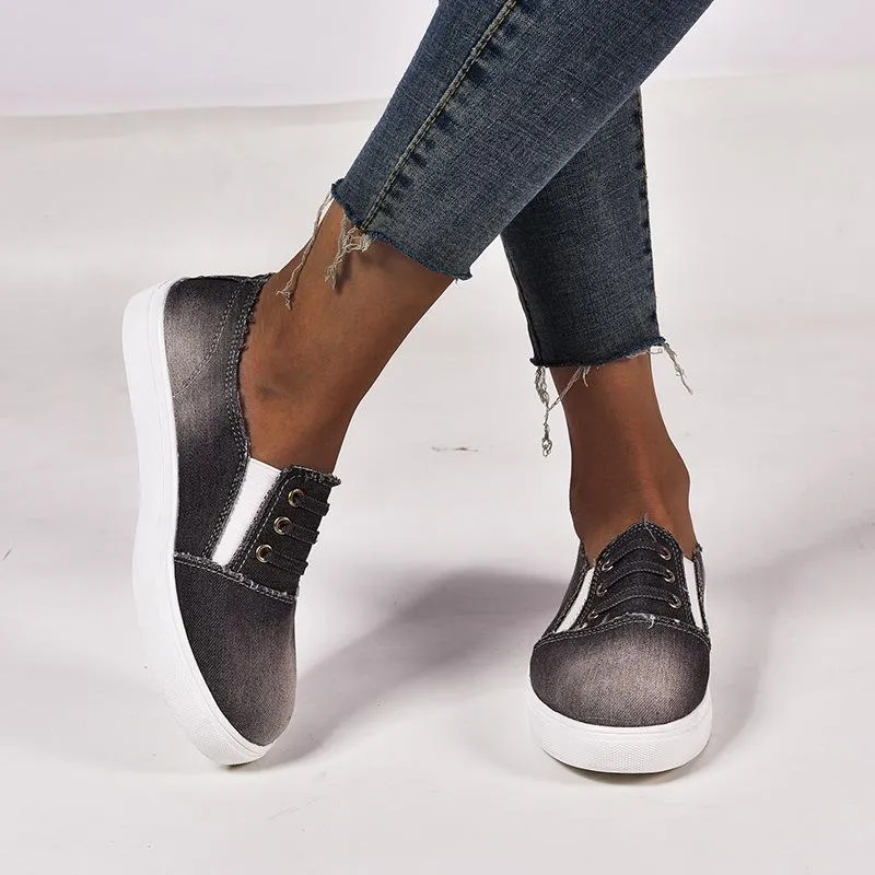 Chicvane Casual Denim Shoes Slip-On Round Toe Platform Loafers