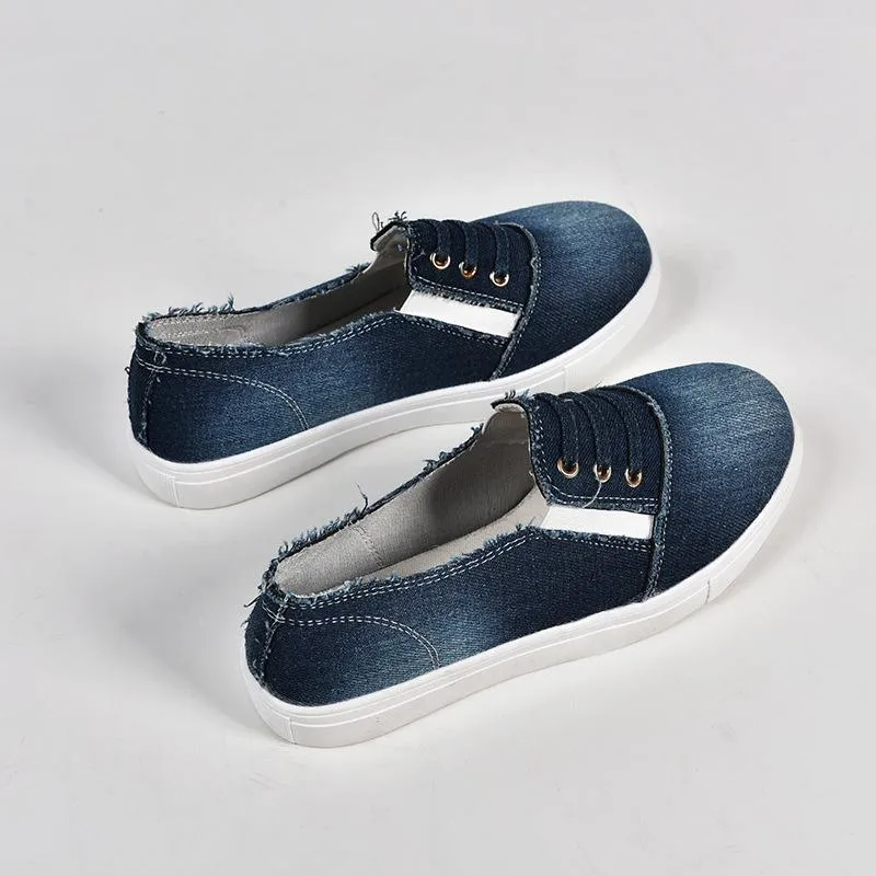 Chicvane Casual Denim Shoes Slip-On Round Toe Platform Loafers