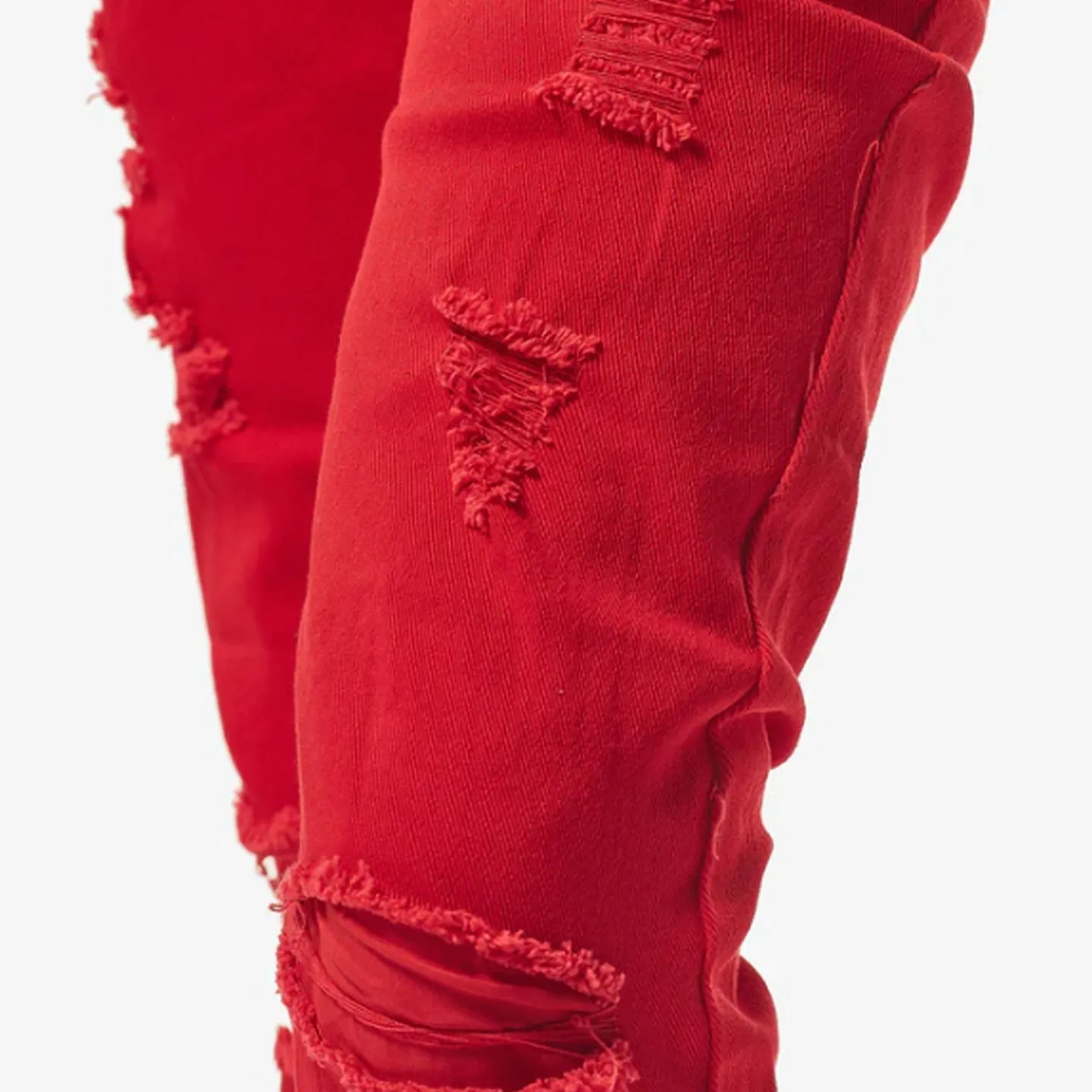 Copper Rivet Ripped Slim Jean (Red)