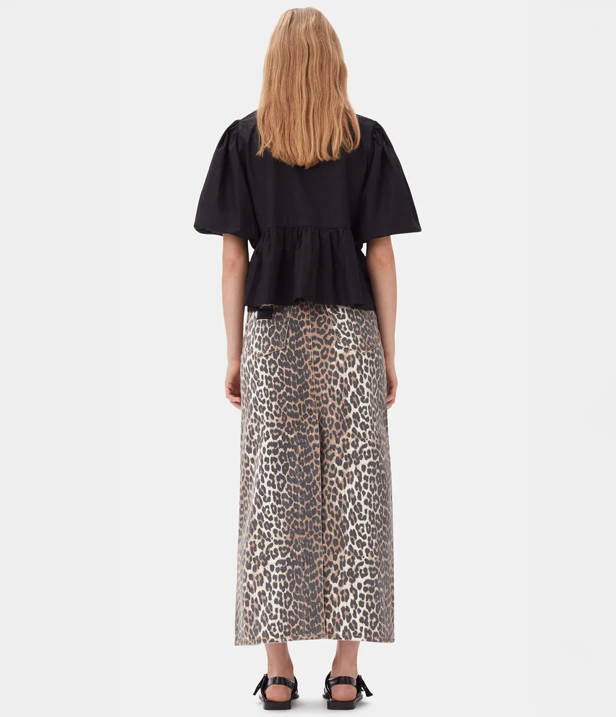 Cotton Poplin Peplum Blouse in Black