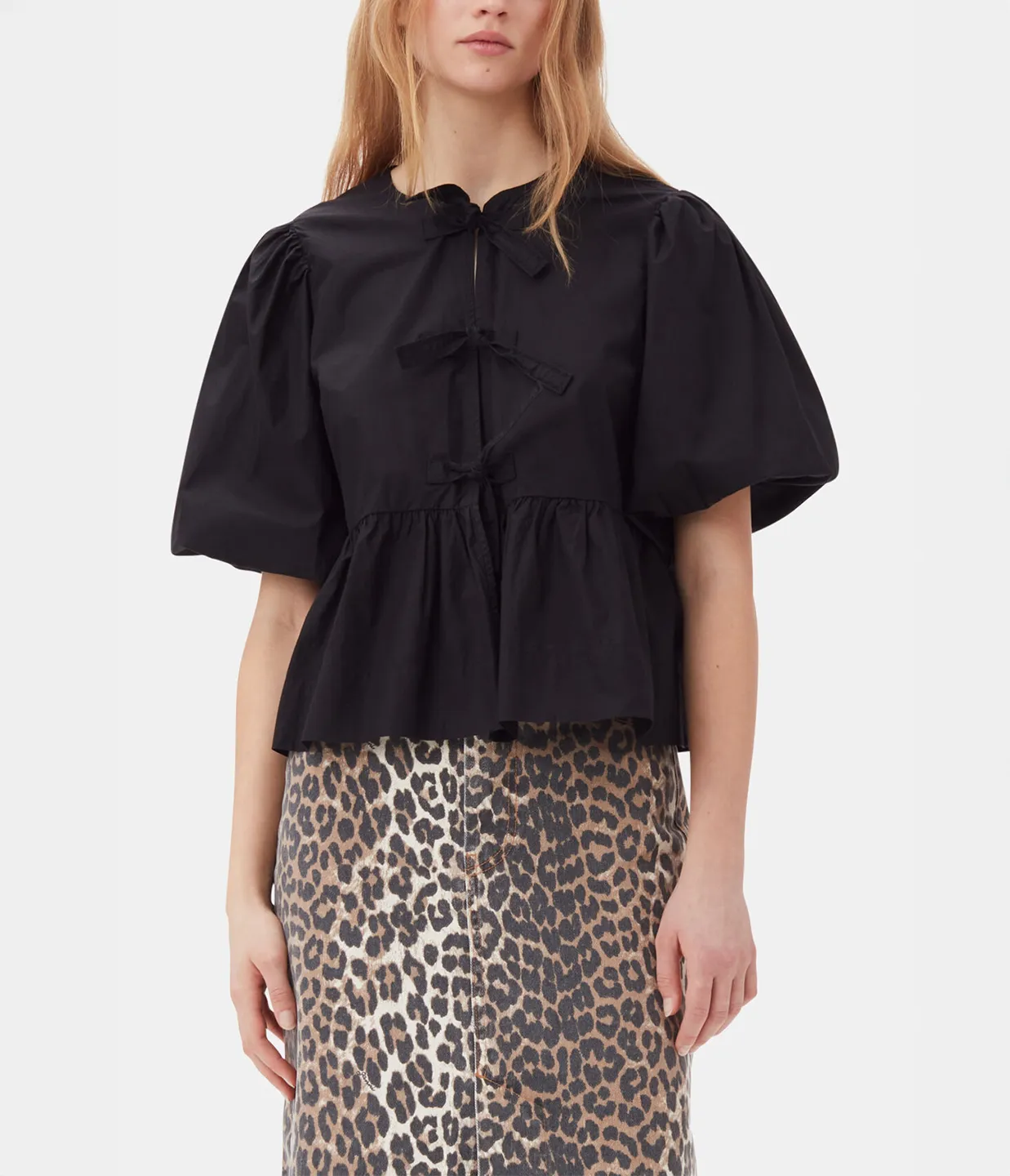 Cotton Poplin Peplum Blouse in Black