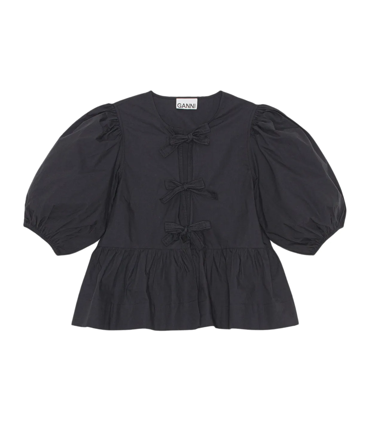 Cotton Poplin Peplum Blouse in Black