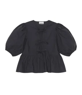 Cotton Poplin Peplum Blouse in Black
