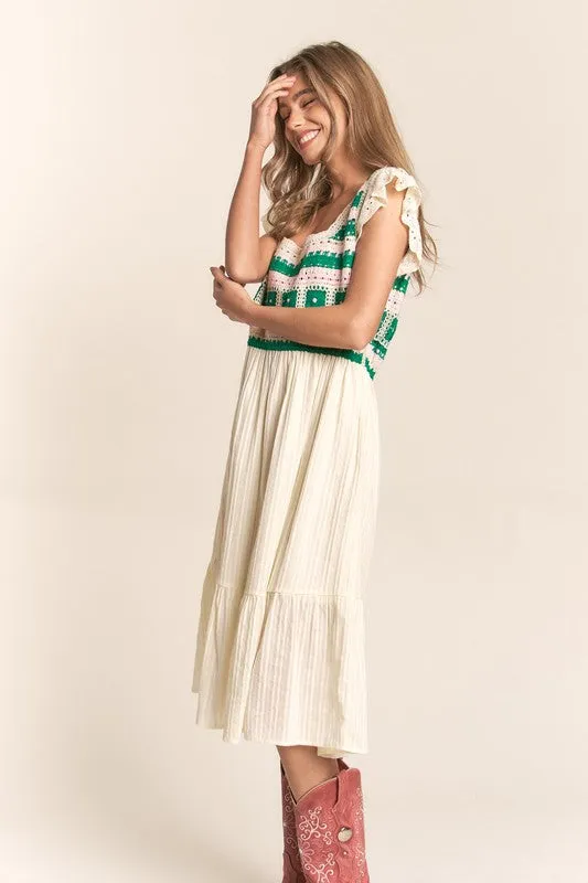 Cream Crochet Detailed Top Midi Dress