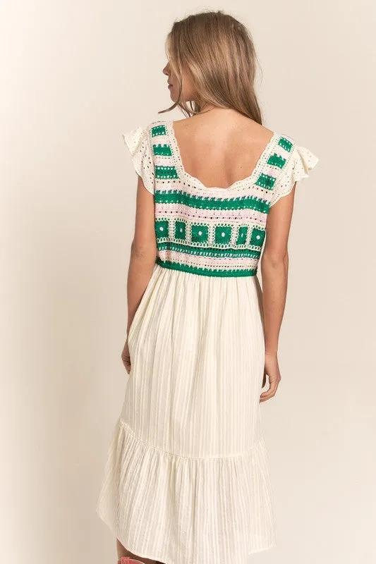 Cream Crochet Detailed Top Midi Dress