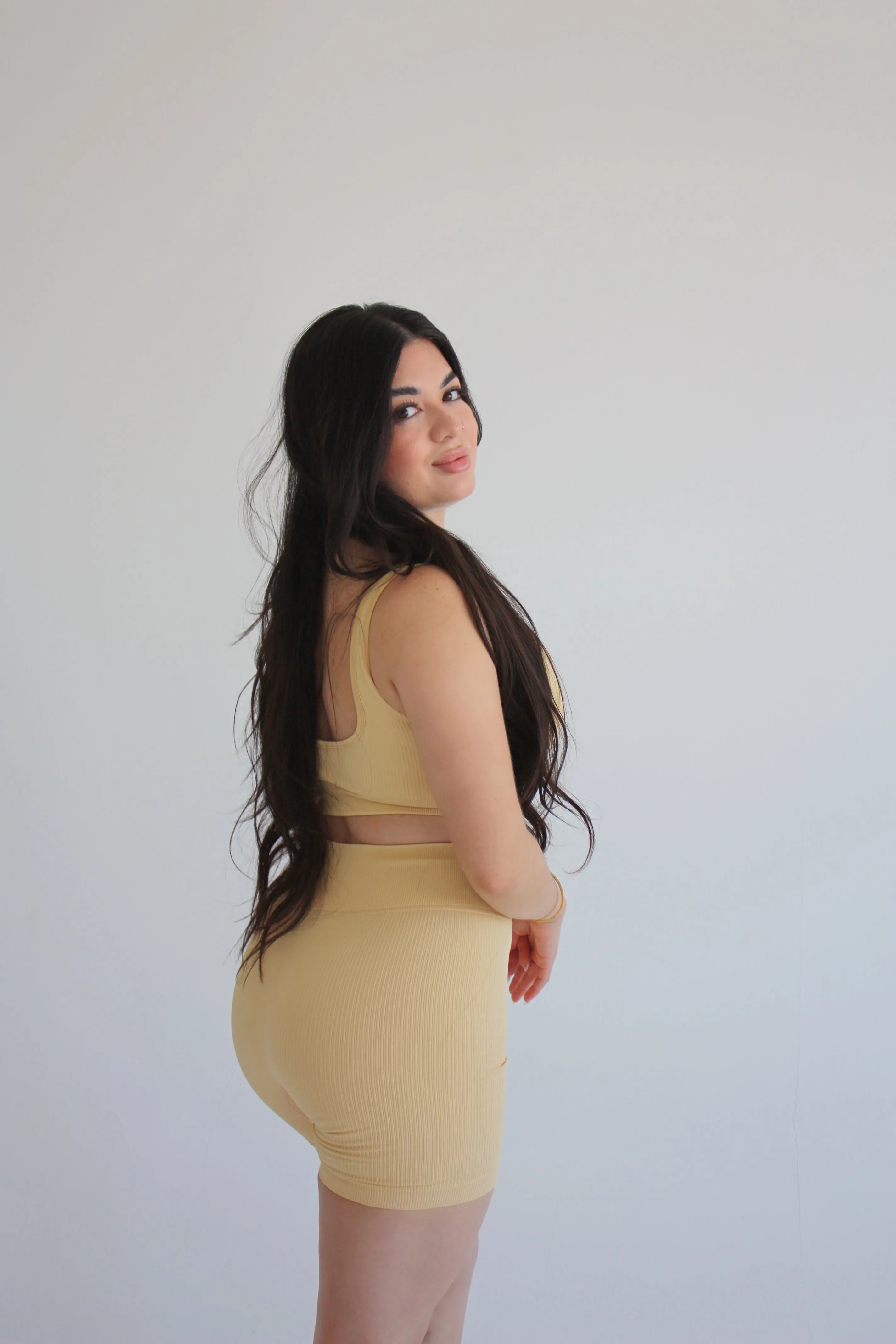 Cream Seamless Ribbed 2 Piece Workout Set