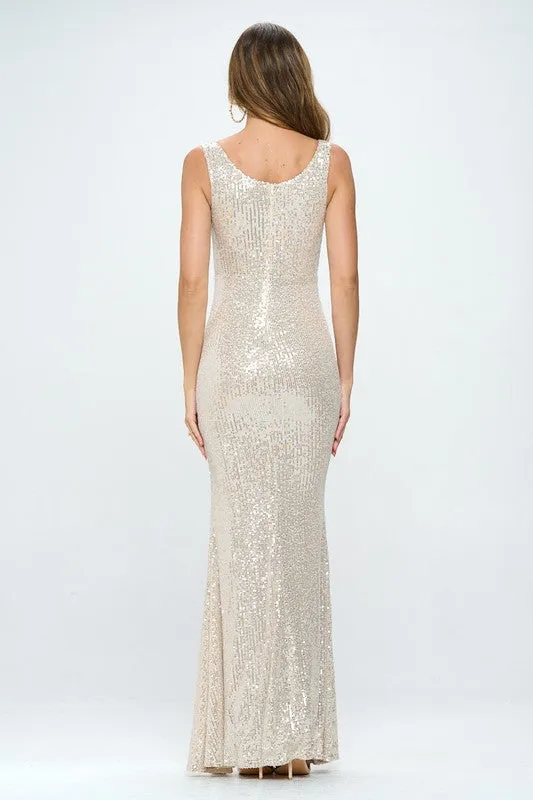 Cream Sleeveless Sequin Maxi Dress