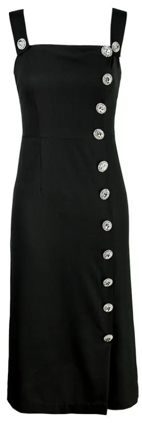 Crystal Button Embellished Midi Dress